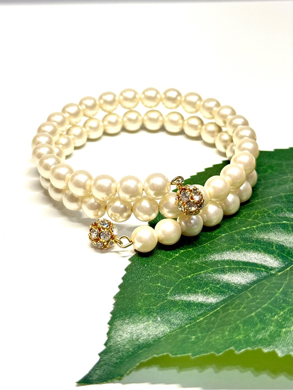 WHBM Pearl & Crystal Wrapped Coil Bracelet NWT